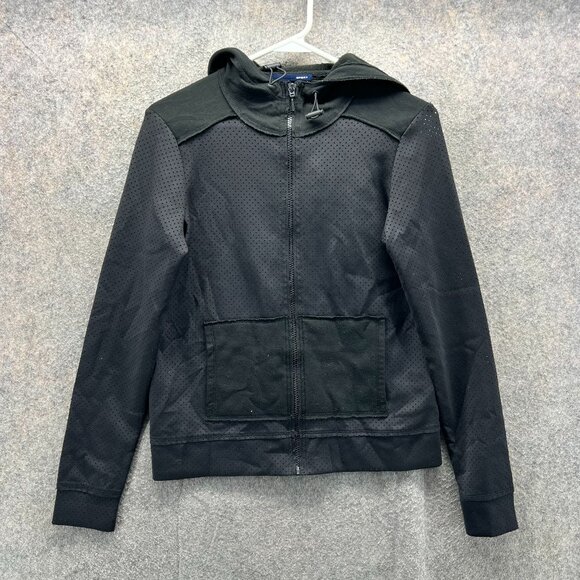 Elie Tahari Sport Hoodie Womens XS Black Full Zip Perforated Athletic Jacket - Picture 1 of 12